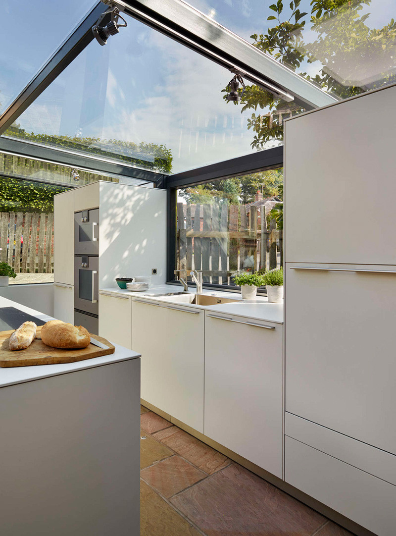 This thatched cottage got a glass box extension