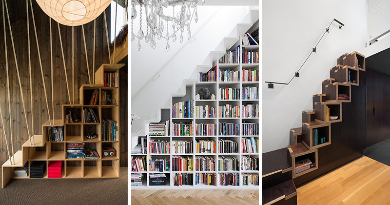 8 examples of stairs that do double-duty as bookshelves