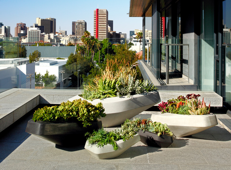 The design of these planters was inspired by jutting granite boulders