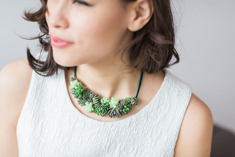 These jewelery pieces are made with real living succulents