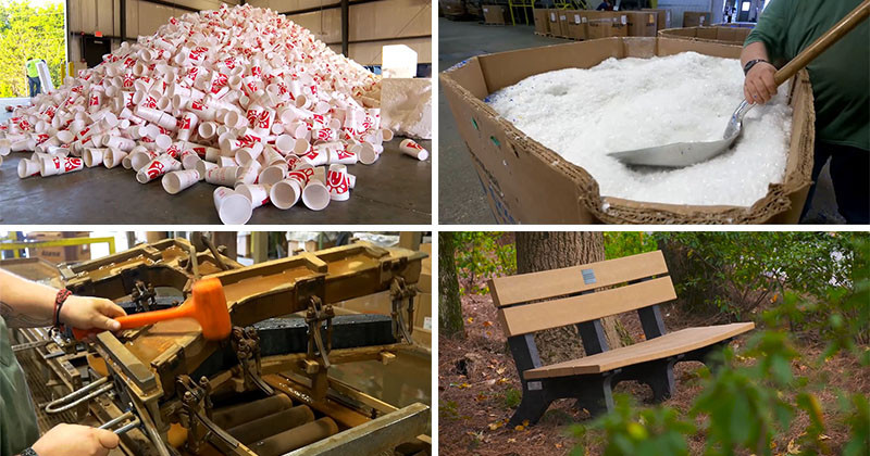 Watch how this fast food chain transforms customers used cups into park benches