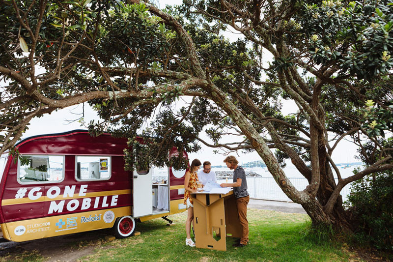 These architects wanted to work outside so they made a mobile office in a caravan