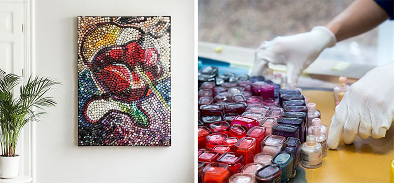 See how this artist created artwork from used nail polish bottles