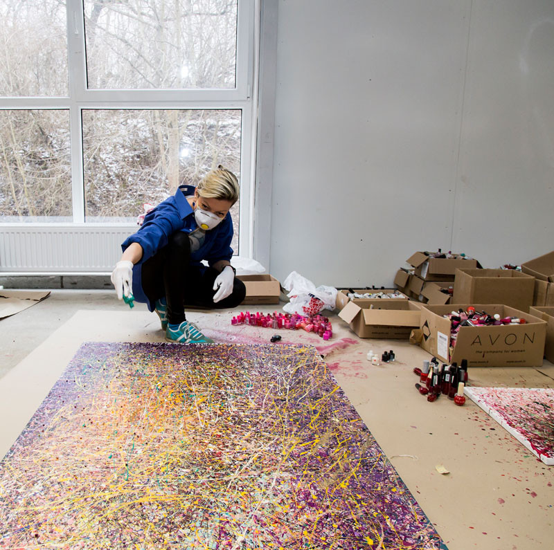 See how this artist created artwork from used nail polish bottles