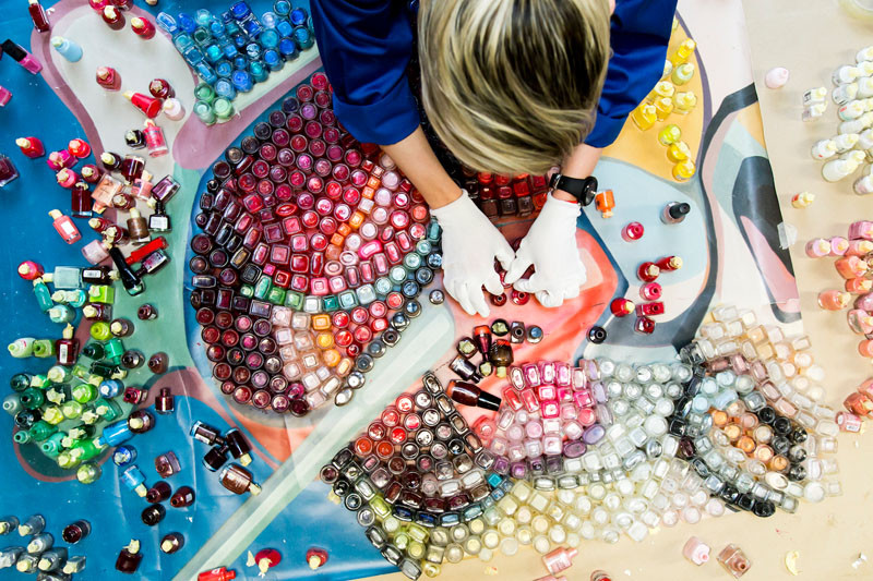 See how this artist creates artwork from used nail polish bottles