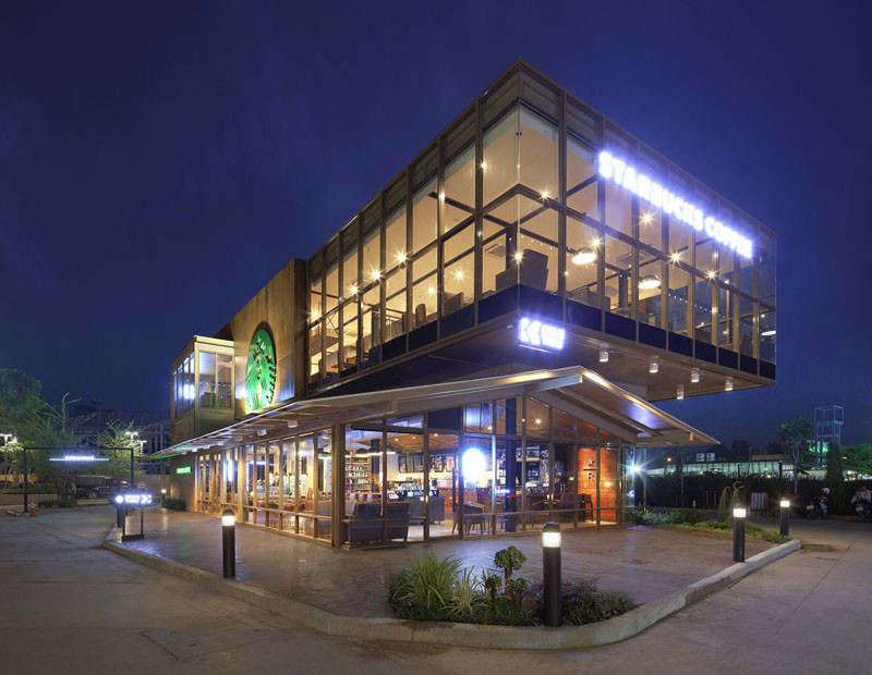 This new Starbucks is built like a glass box sitting on a house