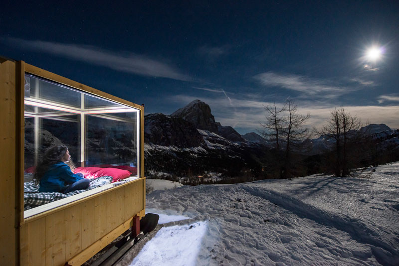 In the middle of the Dolomite Mountains, you can stay under the stars in the Starlight Room