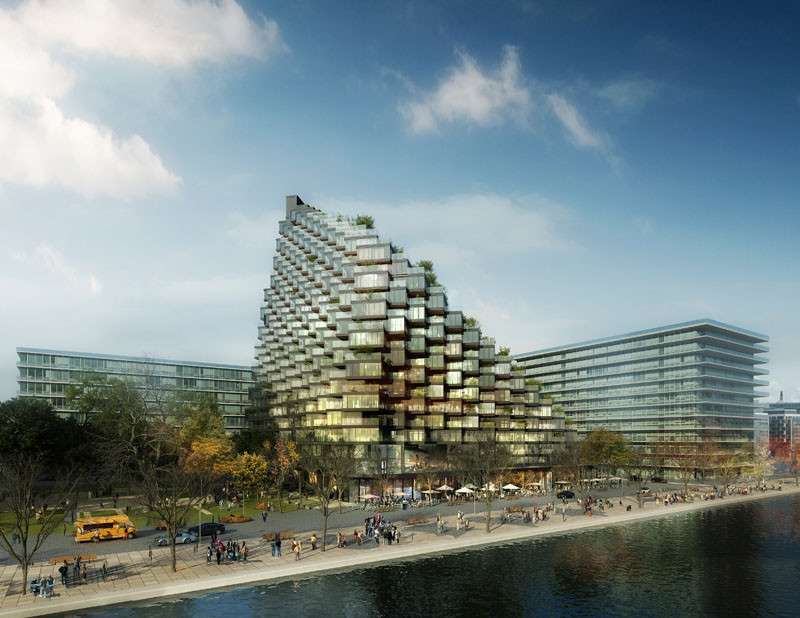 A twisted building full of terraces has been proposed for Toronto's waterfront