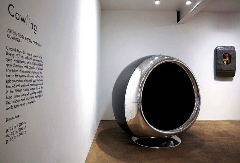 This chair is made from a 737 BOEING engine cover