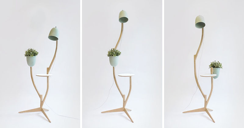 This whimsical piece of furniture is a lamp, table and flowerpot in one