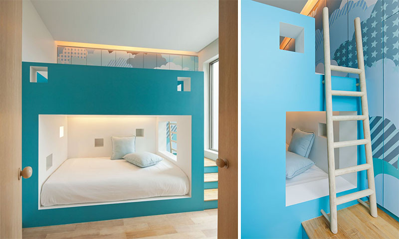 12 examples of bedrooms with built-in bunk beds.