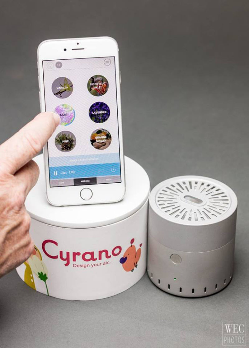 This little speaker is like a jukebox for scents