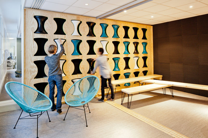 Stool Storage at the Ekimetrics.02's offices in Paris, France. Designed by Vincent & Gloria Architectes