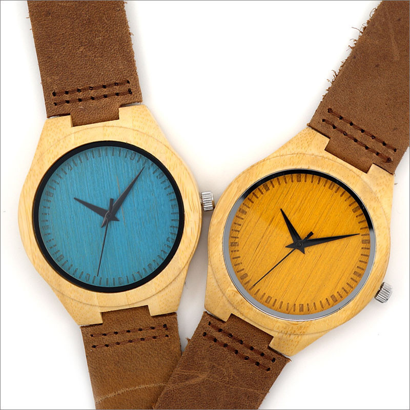 A modern wood and leather watch with a colorful face.  #ModenWoodWatches #Style #WoodWatches #Watches