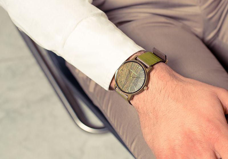 A modern wood watch made from green sandalwood with gold metal. #ModenWoodWatches #Style #WoodWatches #Watches