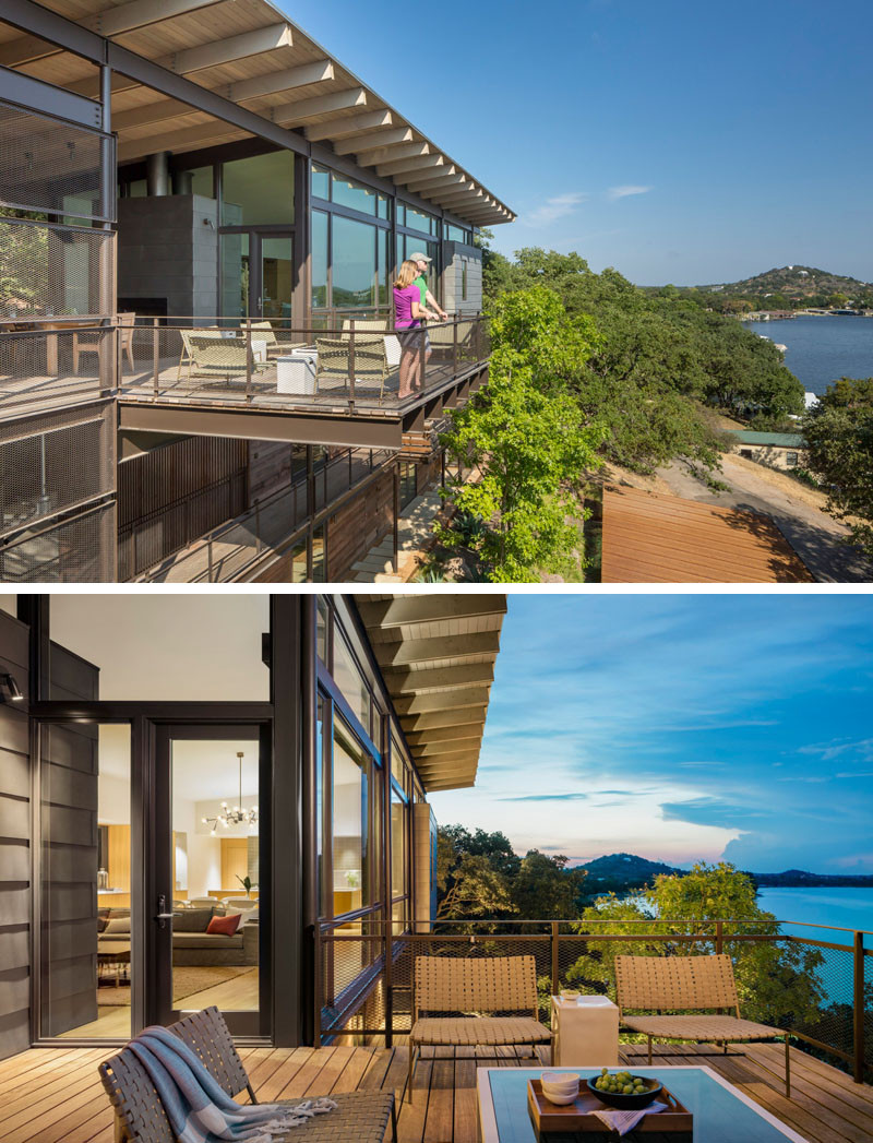 The home has no shortage of views of water views from its deck. // Blue Lake Retreat by Lake|Flato Architects