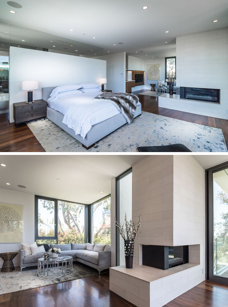 This master bedroom has its own dedicated private living room and a fireplace.