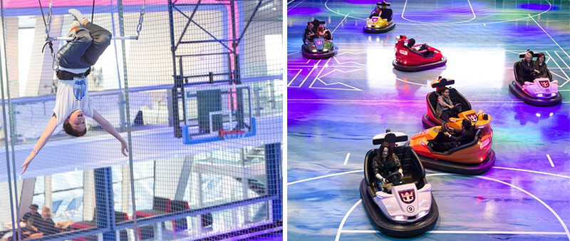 20 Of The Craziest Things You'll Find On Cruise Ships! // This multipurpose activity room on Royal Caribbean's Anthem Of The Seas, can be used as a bumper car arena, circus school, a roller skating rink or a gym.