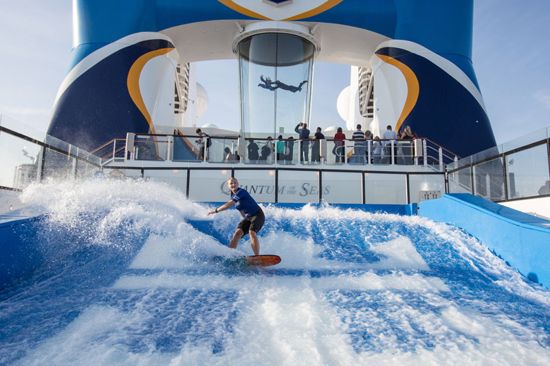 20 Of The Craziest Things You'll Find On Cruise Ships! // Catch a wave without leaving Royal Caribbean's Anthem Of The Seas on this surf simulator.