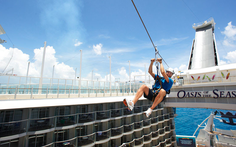 20 Of The Craziest Things You'll Find On Cruise Ships! // Take an adrenaline filled trip 82 feet across and 9 decks above the boardwalk. You can find it on Royal Caribbean's Oasis of the Seas.