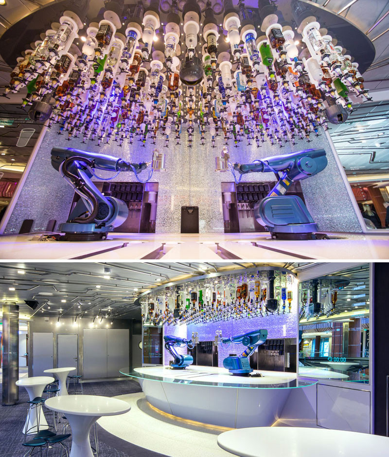 20 Of The Craziest Things You'll Find On Cruise Ships! // Get your cocktails mixed by a robot at the Bionic Bar on the Anthem of the Seas or the Quantum of the Seas by Royal Caribbean.