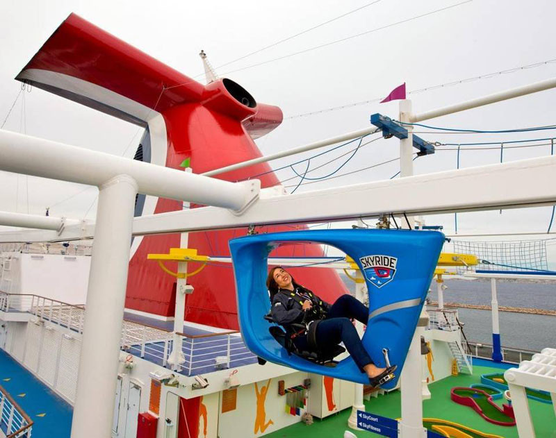 20 Of The Craziest Things You'll Find On Cruise Ships! // SkyRide is a suspended bike that you can ride around an 800 foot track above the sports deck giving you unique views of the ship and the sea.