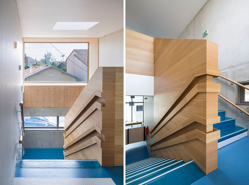 This daycare building has handrails for children and adults