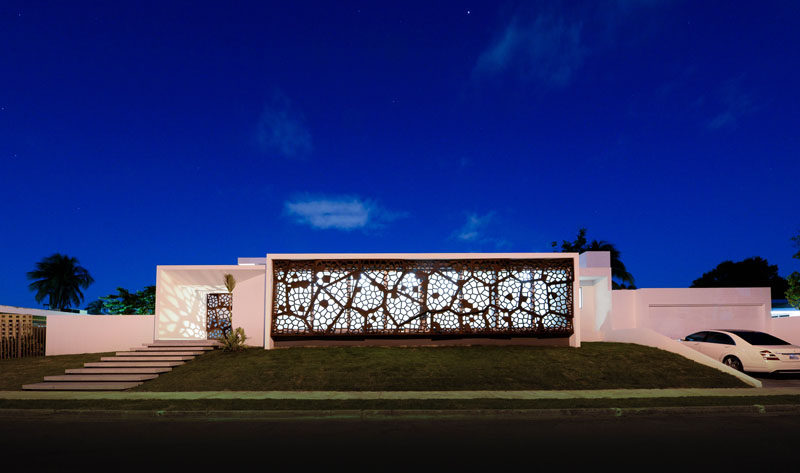 A Decorative Screen Covers The Front Of This Home