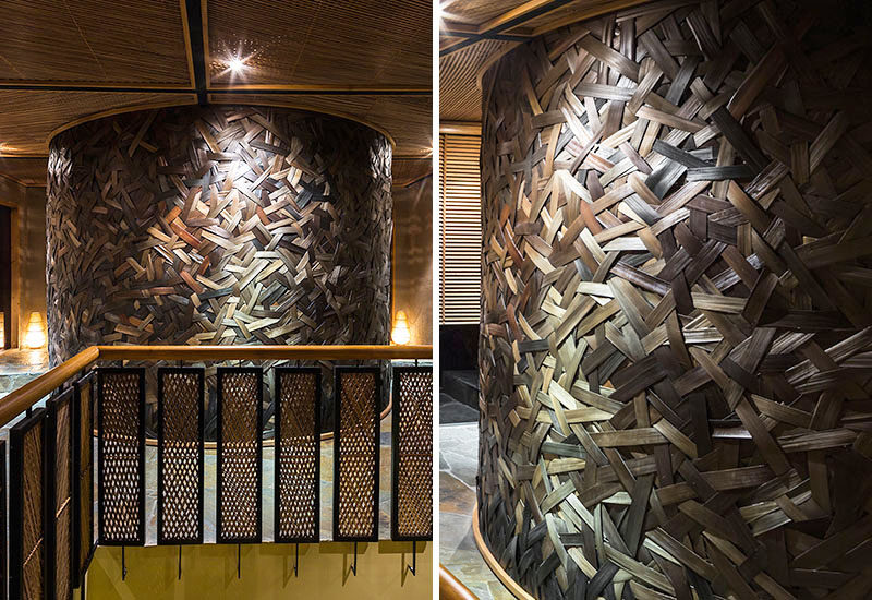 Woven Bamboo Walls Create A Textured Room In This Restaurant