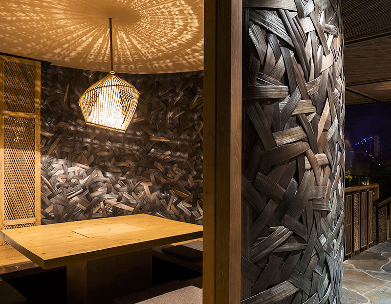 Woven Bamboo Walls Create A Textured Room In This Restaurant