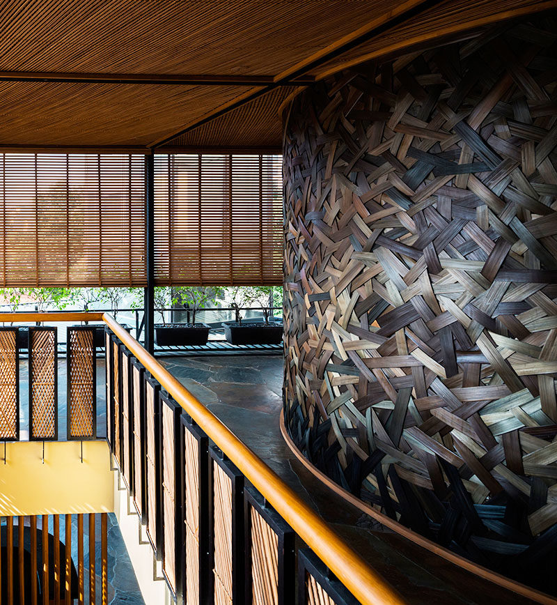 Woven Bamboo Walls Create A Textured Room In This Restaurant