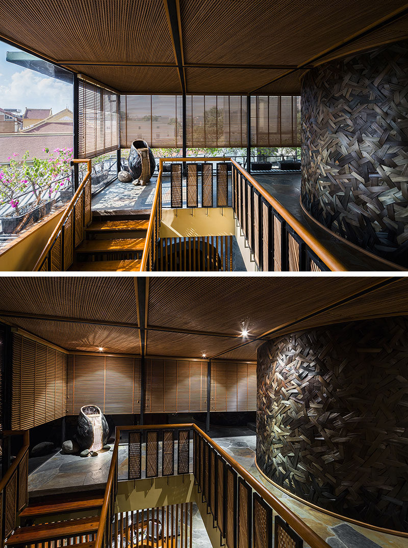 Woven Bamboo Walls Create A Textured Room In This Restaurant
