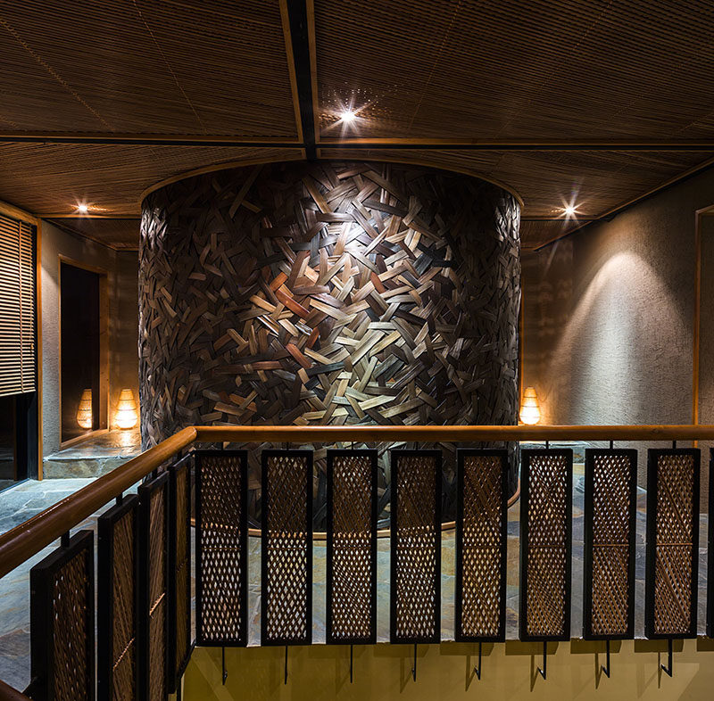 Woven Bamboo Walls Create A Textured Room In This Restaurant