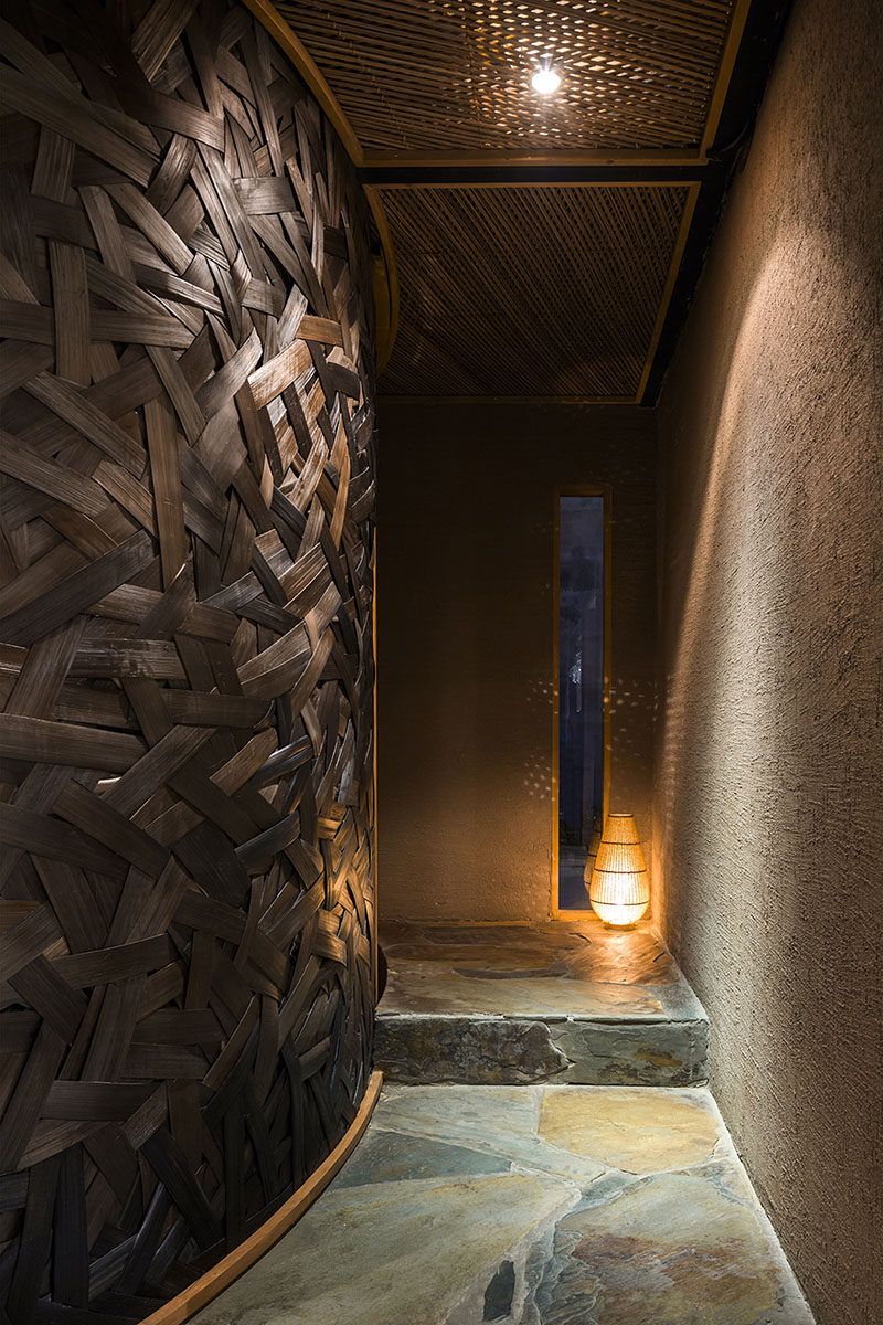 Woven Bamboo Walls Create A Textured Room In This Restaurant