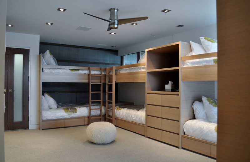 Interior Design Ideas For Sleeping Six People In A Room // These six bunks were designed and custom built by Accent Custom Furniture, to fit the room perfectly.