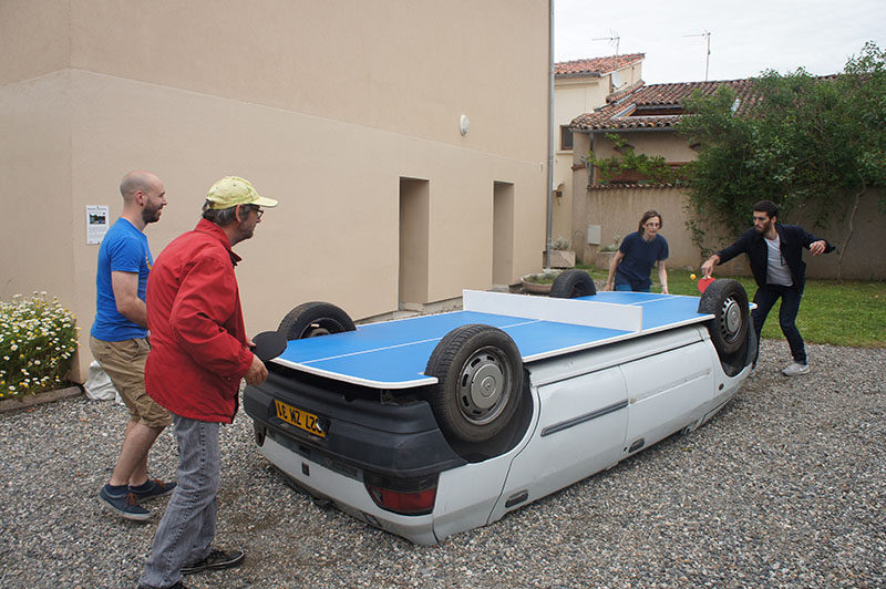 Old Cars Aren't Just Good For Scrap Metal...They Also Make Great Outdoor Ping Pong Tables