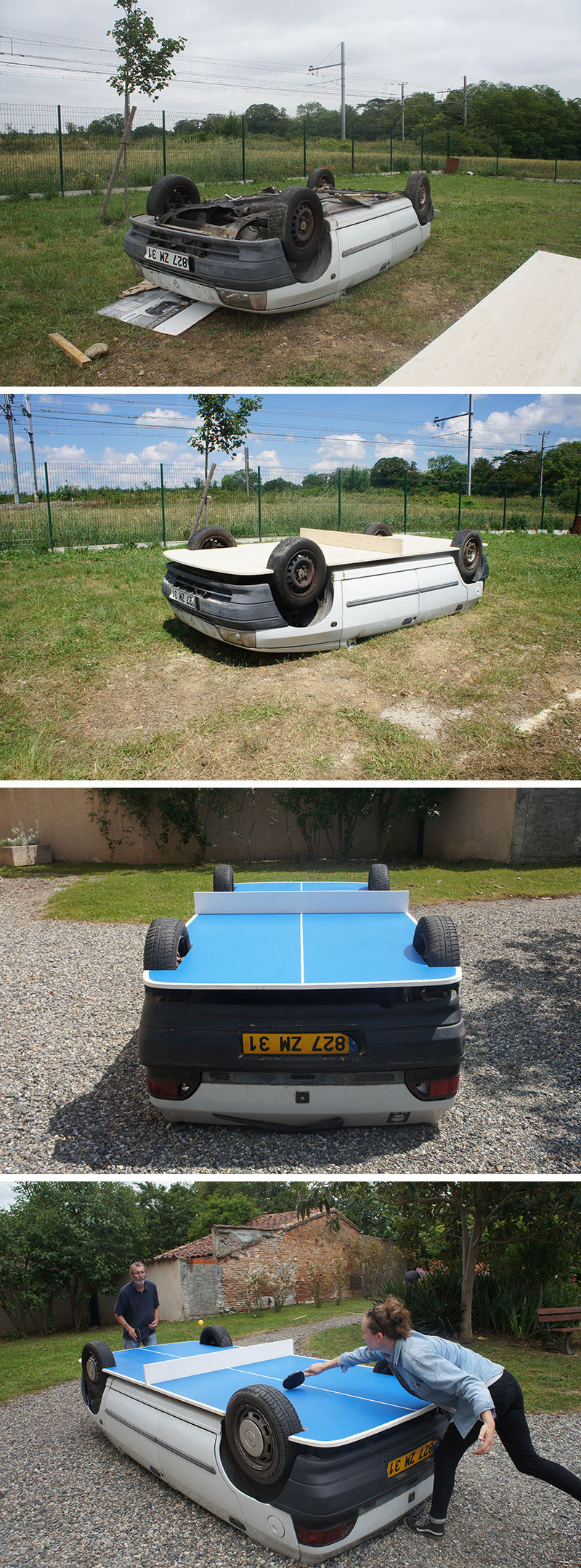 Old Cars Aren't Just Good For Scrap Metal...They Also Make Great Outdoor Ping Pong Tables