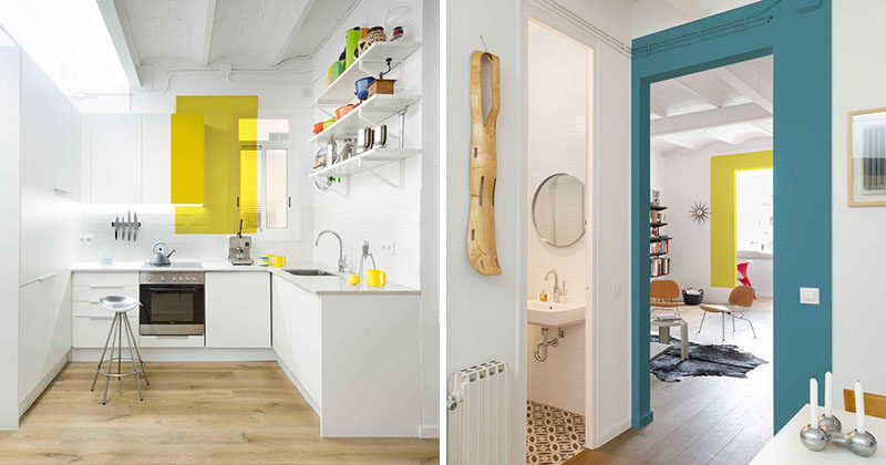 Design Detail: Random Color Blocking Throughout An All White Barcelona Apartment