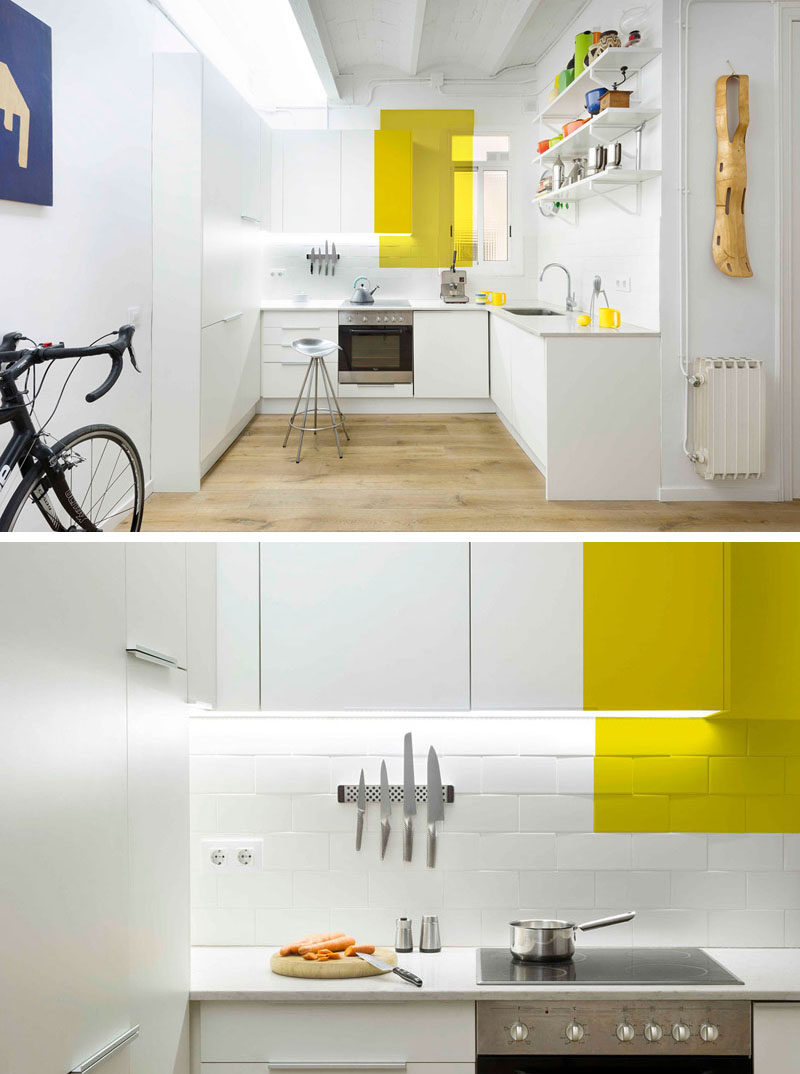 Design Detail: Random Color Blocking Throughout An All White Barcelona Apartment
