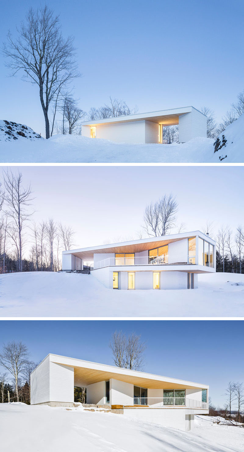 This home, located in the quiet area of Mansonville, Québec, sits peacefully, appearing to almost blend in to its surroundings in the winter.