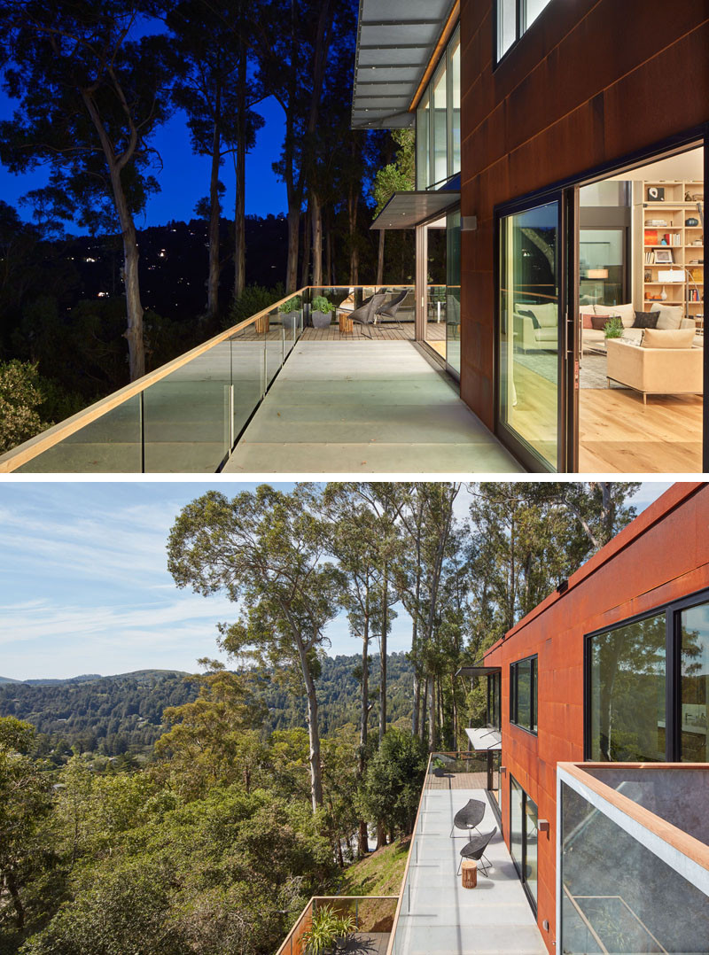 Just of the living room of this home, is a deck with amazing views of Mill Valley, California.