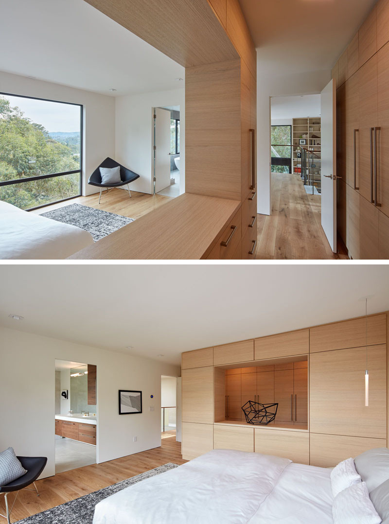 This master bedroom has amazing views and custom cabinetry.