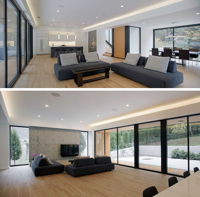 The main floor in this home in Raleigh, North Carolina, is open plan with the living, dining and kitchen areas all sharing the space. 