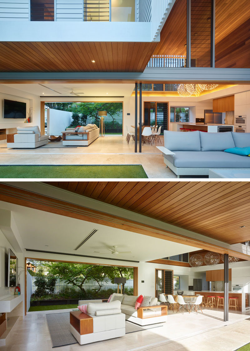 The main living area of this Australian home opens up on the other side to another courtyard with outdoor space.
