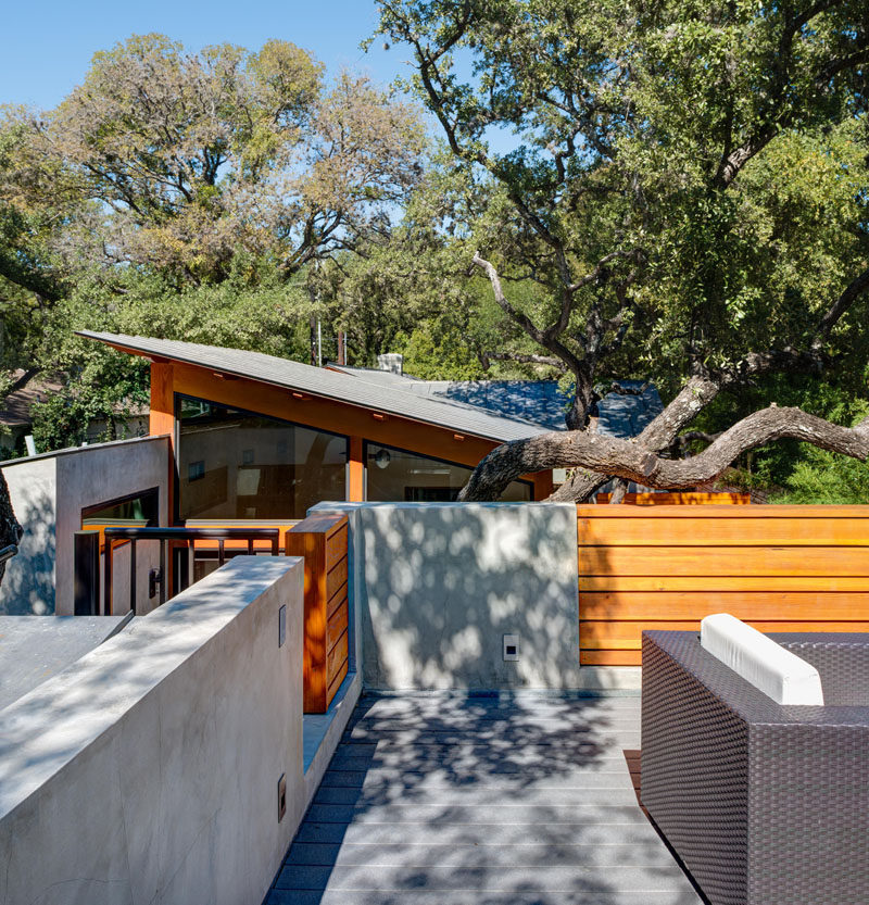 This roof top dining deck was created over the garage for stargazing and entertaining and to expand the home's outdoor space.