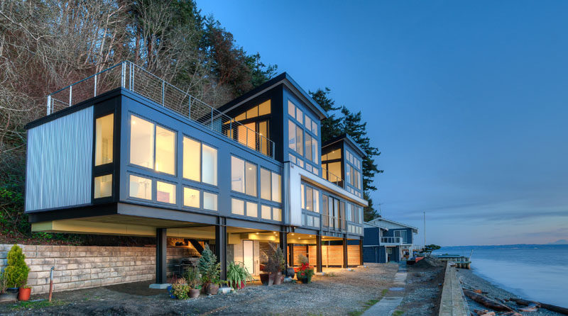 This modern beach home sits on Camano Island in Washington State.