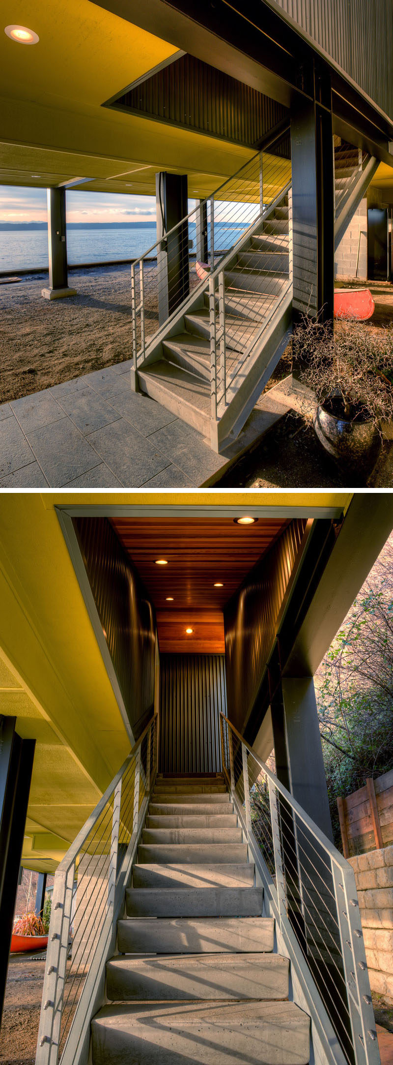 Concrete stairs lead you up to this home in Washington State.