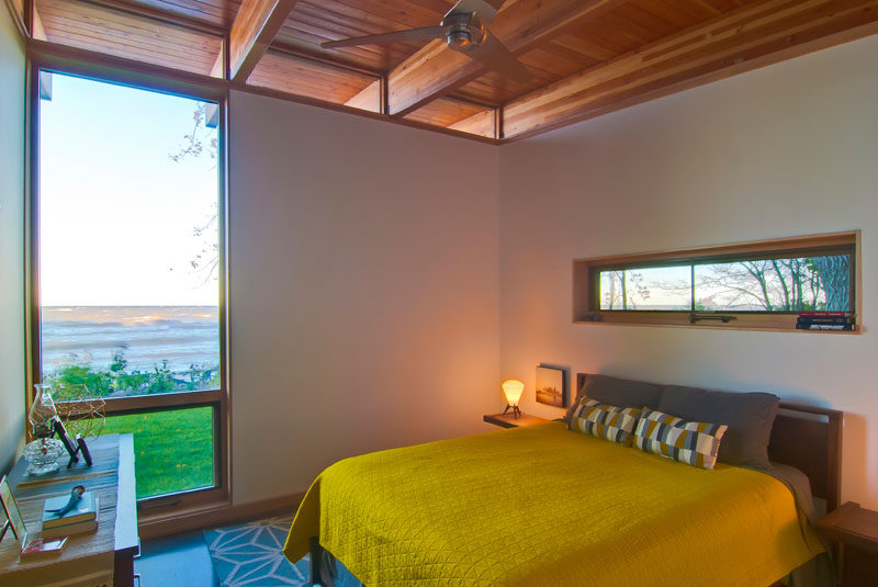 The position of the windows in this bedroom provide plenty of natural light to the room, but at the same some allow for some privacy.