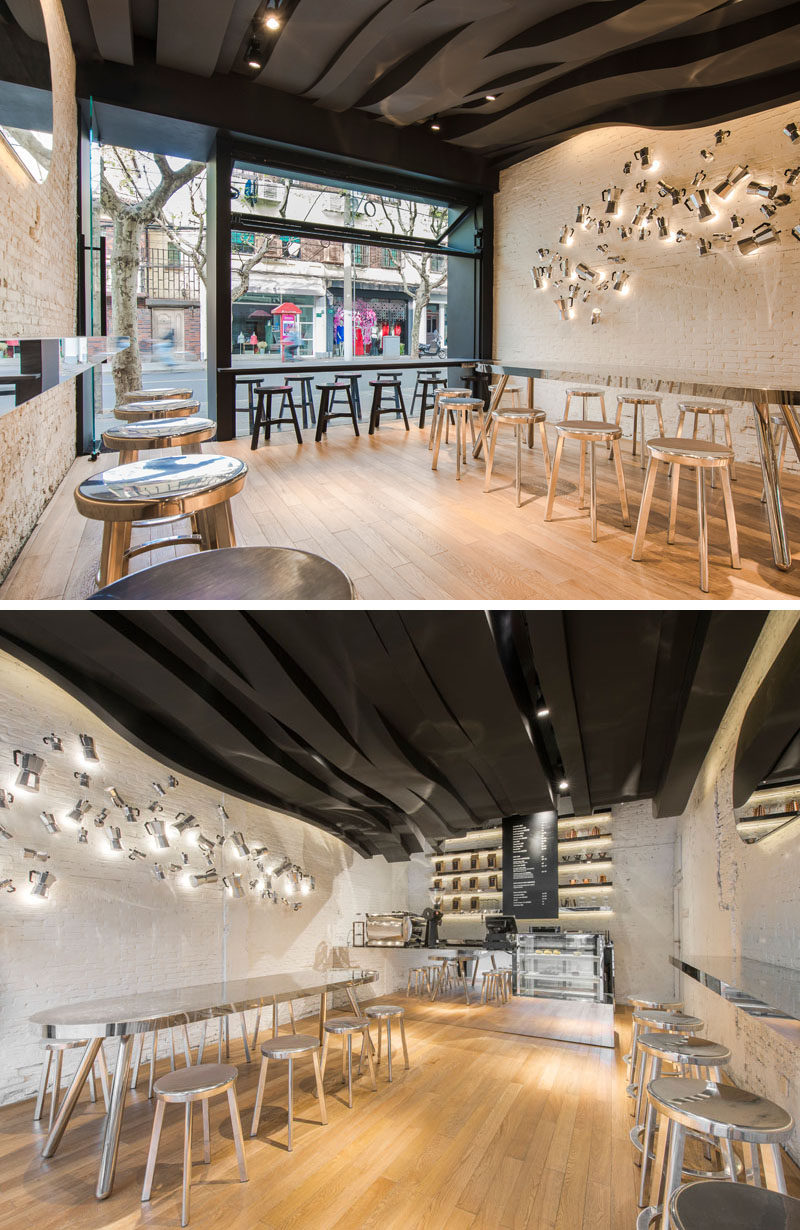 The Sculptural Ceiling In This Cafe Continues From The Inside To The Outside