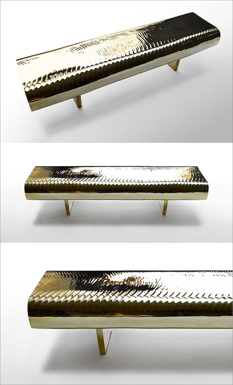 Golden Water-Like Ripples Cover This Brass Bench